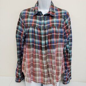 Flying Tomato Womens Plaid Flannel Button Up Dye Dipped Top Size Large